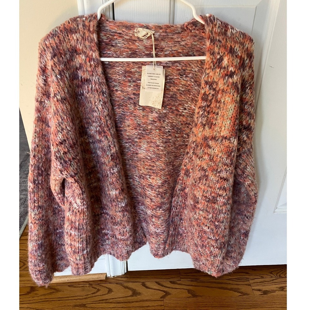 Hem and Thread Speckled Knit Cardigan Sweater Women Sz S Multi Color Open Front